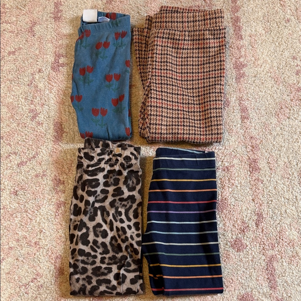 Set of 4 Patterned Leggings - Floral, Houndstooth, Leopard & Striped - Size 3
